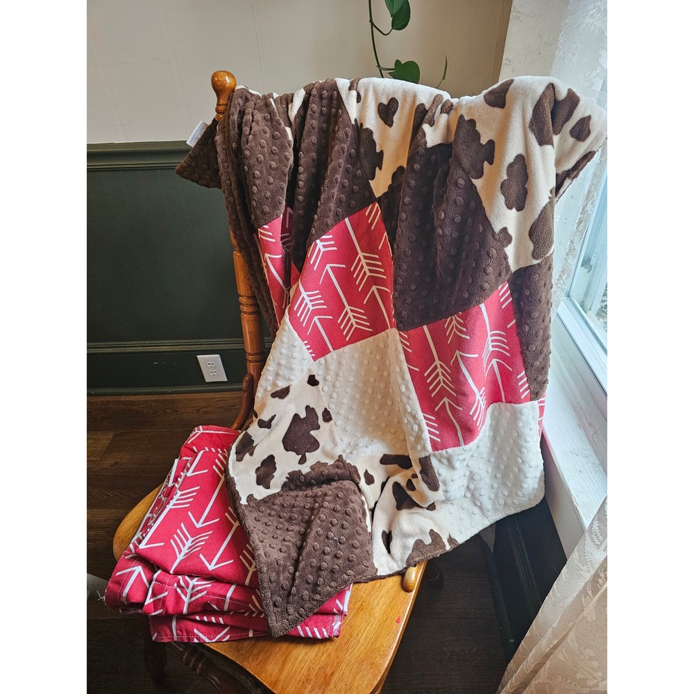 DBC Baby Bedding Co Minky Patchwork Blanket Sheet curtain Set Cow western boy